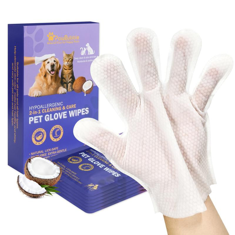 Pawbubble Pet Cleaning Glove Wipes for Dogs & Cats, Hypoallergenic Deodorizing Disposable Bathing Wipes,No-Rinse Grooming Wipes, Extra Thick,Perfect for Pet Dry Cleaning,Daily Care and Travel,6 Pcs