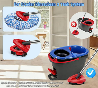 Spin Mop Head Replacement & Shower Floor Scrubber，Compatible with Ocedar Rinseclean 2 Tank Mop System,Microfiber Mop Refill Heads for Cleaning All Hard-Surfaced Floor