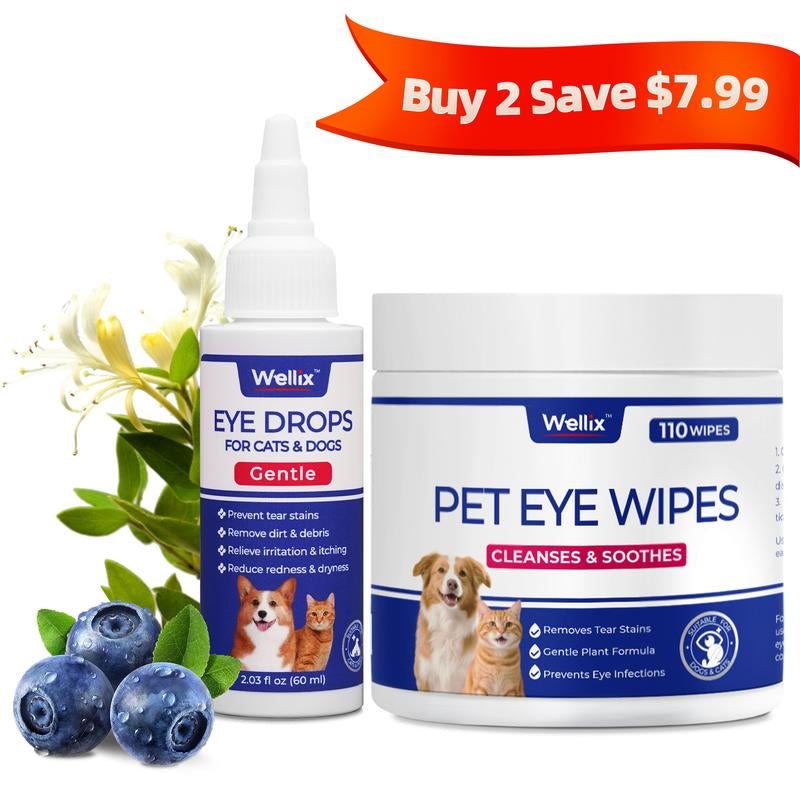 Wellix 110-Count Pet Eye Wipes - Gently Reduce Tear Stain, Debris, Discharge, Crust for Dogs & Cats