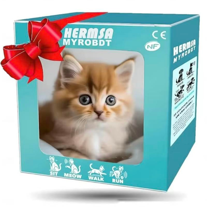 Interactive Robot Kitten, Realistic Plush Robotic Cat Toy That Walks, Wags Tail & Makes Sounds, Cute Pet Toy Gift for Kids & Adults, Perfect Christmas Present