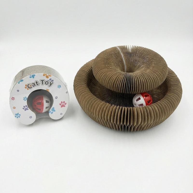 Magic Organ Cat Scratcher Board with Bell Ball, Interactive Cat Toy, Physical Exercise for Indoor Cats Toy- 1 Jingle Balls + Durable Cardboard