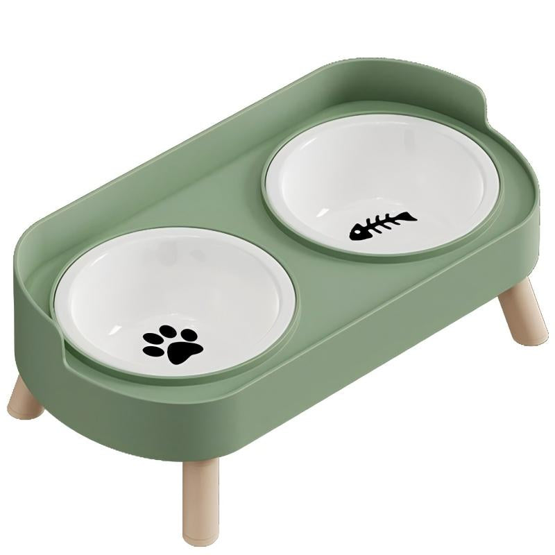 【Tiktokshopblackfriday】Ceramic Double Pet Bowl, Elevated Anti-Slip Food and Water Dish for Cats and Dogs Green