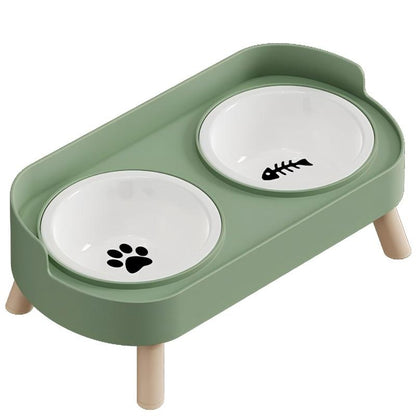 【Tiktokshopblackfriday】Ceramic Double Pet Bowl, Elevated Anti-Slip Food and Water Dish for Cats and Dogs Green