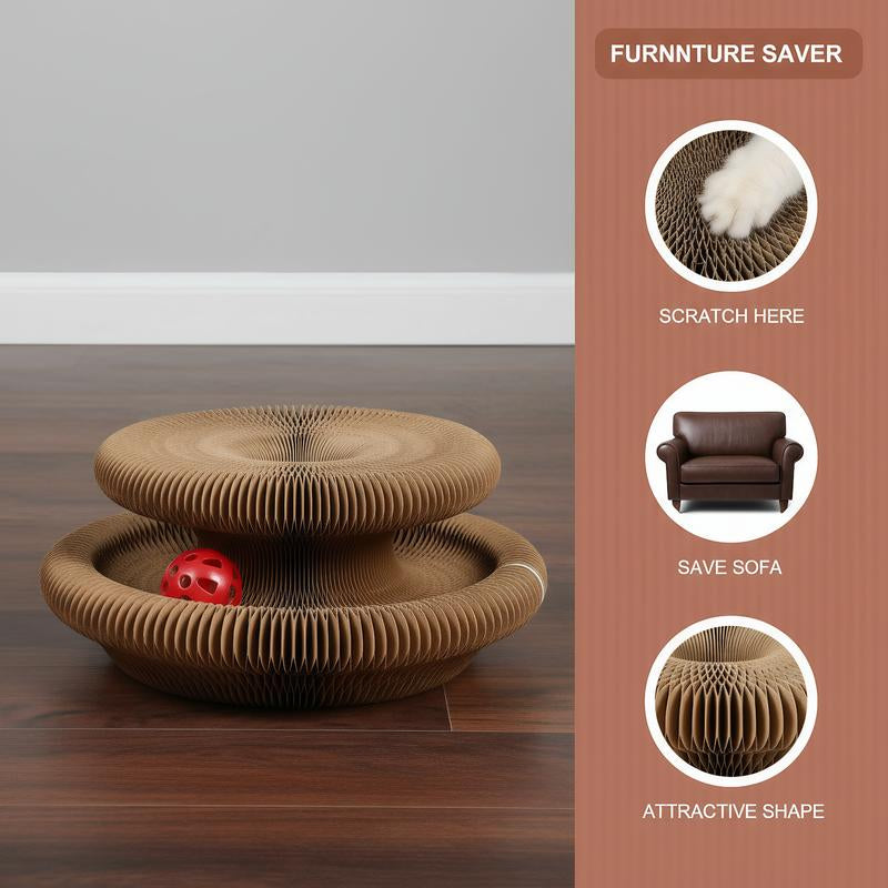 Magic Organ Cat Scratcher Board with Bell Ball, Interactive Cat Toy, Physical Exercise for Indoor Cats Toy- 1 Jingle Balls + Durable Cardboard