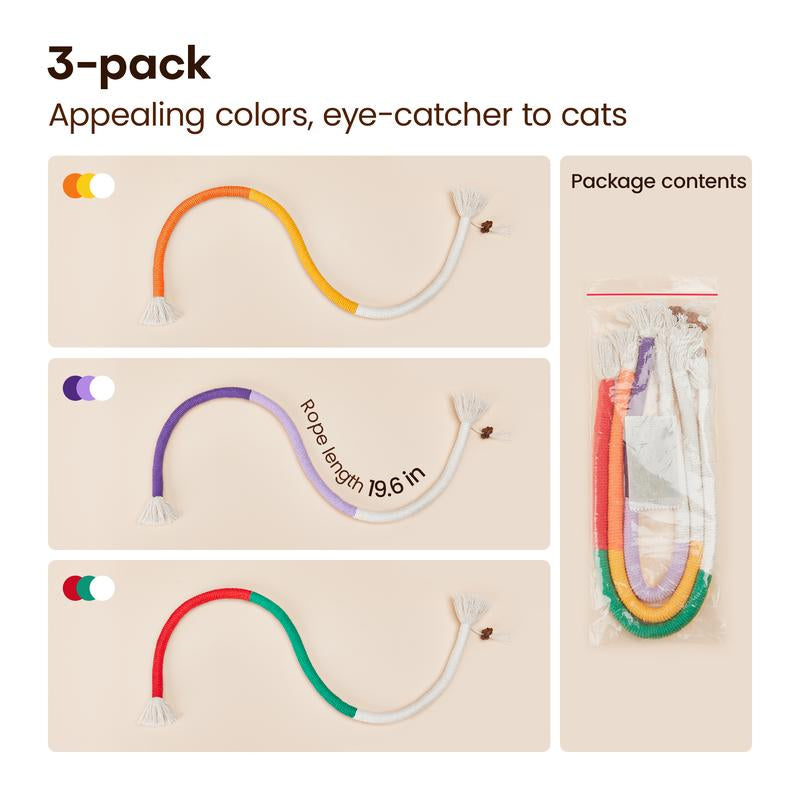 Potaroma Cat Toys Chew Ropes 3Pcs, Safe Teeth Cleaning Toy for Indoor Kittens, Interactive Kitty Toys