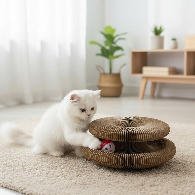 Magic Organ Cat Scratcher Board with Bell Ball, Interactive Cat Toy, Physical Exercise for Indoor Cats Toy- 1 Jingle Balls + Durable Cardboard