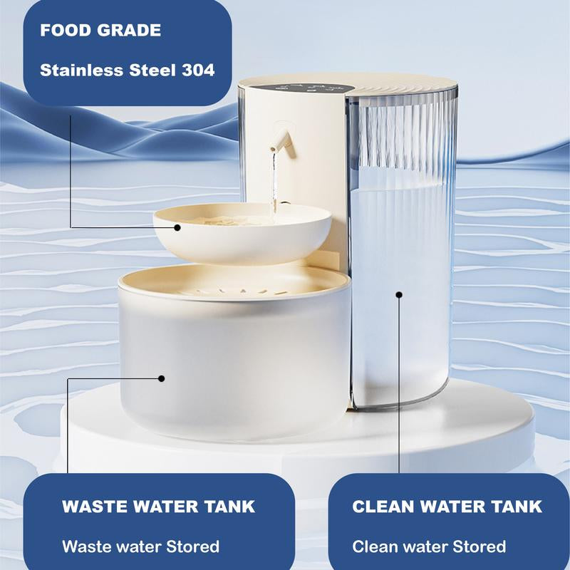 Smart Self-Refill Pet Water Fountain, Stainless Steel Bowl, 2025 New Arrival,Automatic Pet Water Dispenser, Pet Feeding Supplies for Small Dogs&Cats, Kitten Drinking Fountain, Dog&Cat Accessories, Cat Stuff, Cozyvibes Petlife.