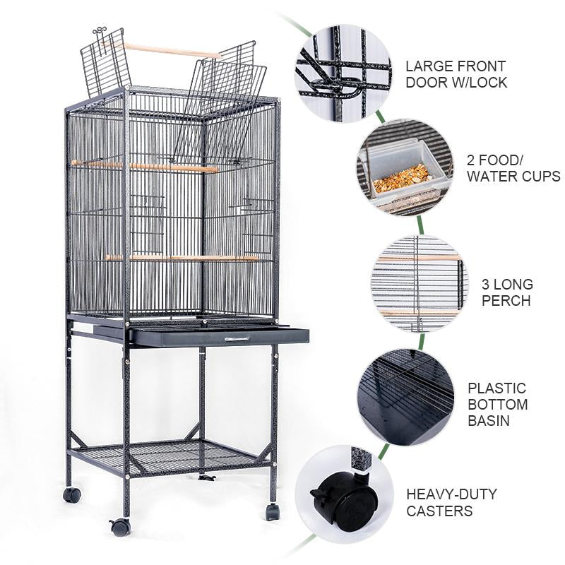 Baonan 45 Inch and 52 Inch Rooftop Luxury Large Bird Cage Large Flying Space Parrot Cage with Perch Suitable for Small Long Tailed Cockatiels Sun Conures Finches Green Cheeked Conures Budgies Lovebirds Indoor Outdoor Use