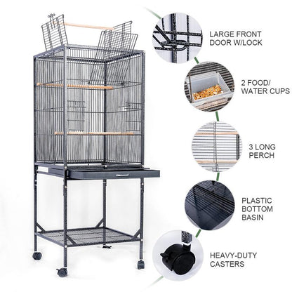 Baonan 45 Inch and 52 Inch Rooftop Luxury Large Bird Cage Large Flying Space Parrot Cage with Perch Suitable for Small Long Tailed Cockatiels Sun Conures Finches Green Cheeked Conures Budgies Lovebirds Indoor Outdoor Use