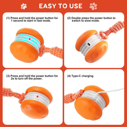 QGI Interactive Dog Ball, Random Path Electric Automatic Moving and Rolling Dog Toy with Rope for Small Medium Large Dogs, Motion-Activated Dog Stimulation Toy for Boredom Relief