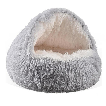 Pet Shell Nest Cat Bed Winter Warm Half-Enclosed Pet Nest Dog Bed Shaped Beds Long Plush Pet Bed, Cozy and Comfortable Pet Sleeping Mat